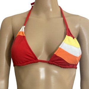 OP Womens Juniors Small Padded Triangle Bikini Swimsuit Top Red Orange Striped